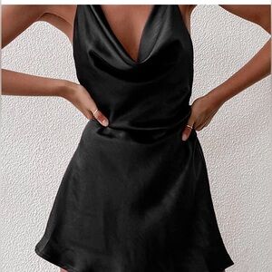 Cantonwalker Chic Black Satin Mini Dress